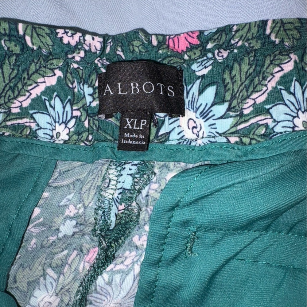 Talbots Teal and Pink Floral Wide Leg Pants - Picture 2 of 8